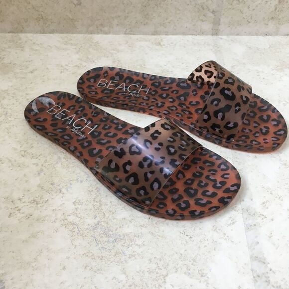 NEW WITHOUT TAGS‎ BEACH BY MATISSE SOL JELLY SLIDES IN LEOPARD PRINT - Picture 1 of 6